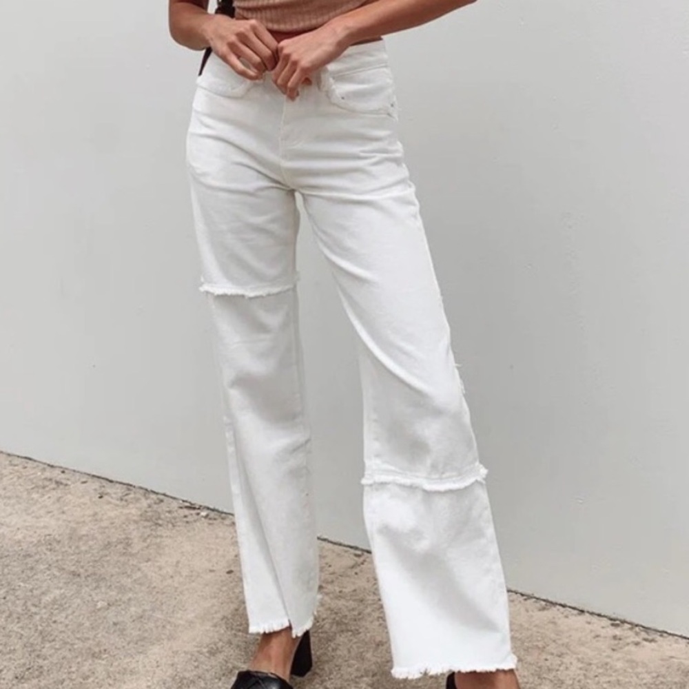 Princess Polly Outcast Straight Leg Panel Jeans White